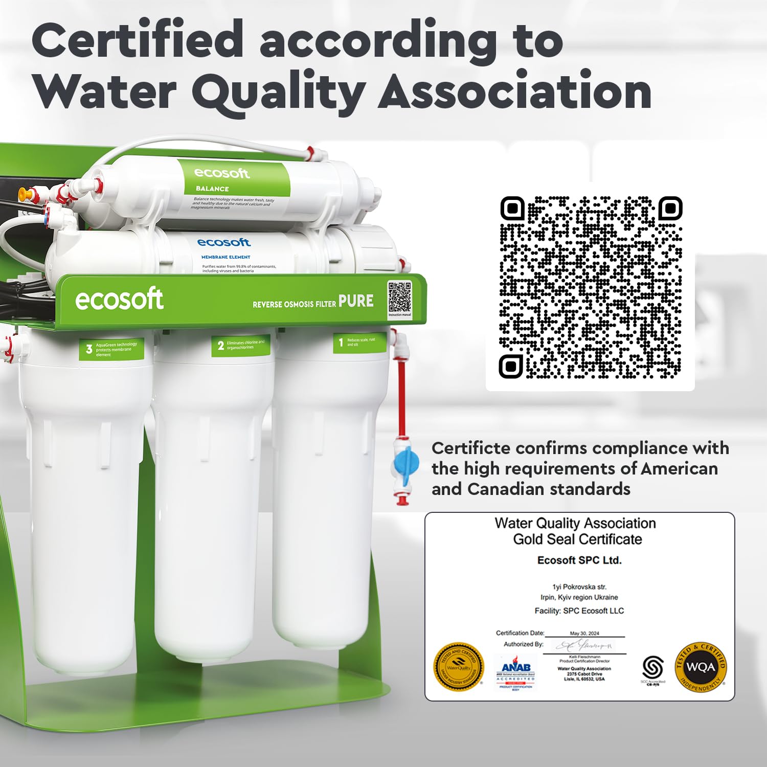Ecosoft P’URE Balance avec pompe | filtre à osmose inverse directe | 5 étapes de filtration | filtration sur châssis métallique | système d’eau potable pour maison | enrichi en minéraux