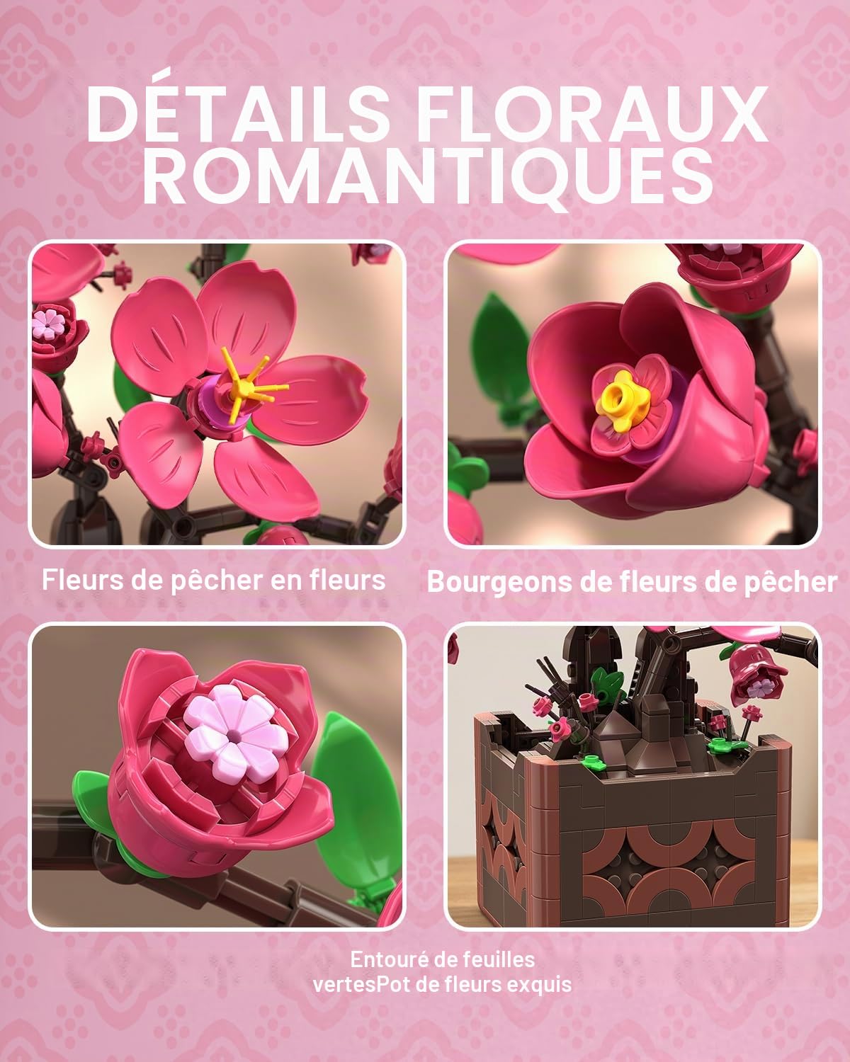 TYCOLE Fleurs de Pêcher en Briques, Bonsaï en Pot, Jeu de Construction 6+