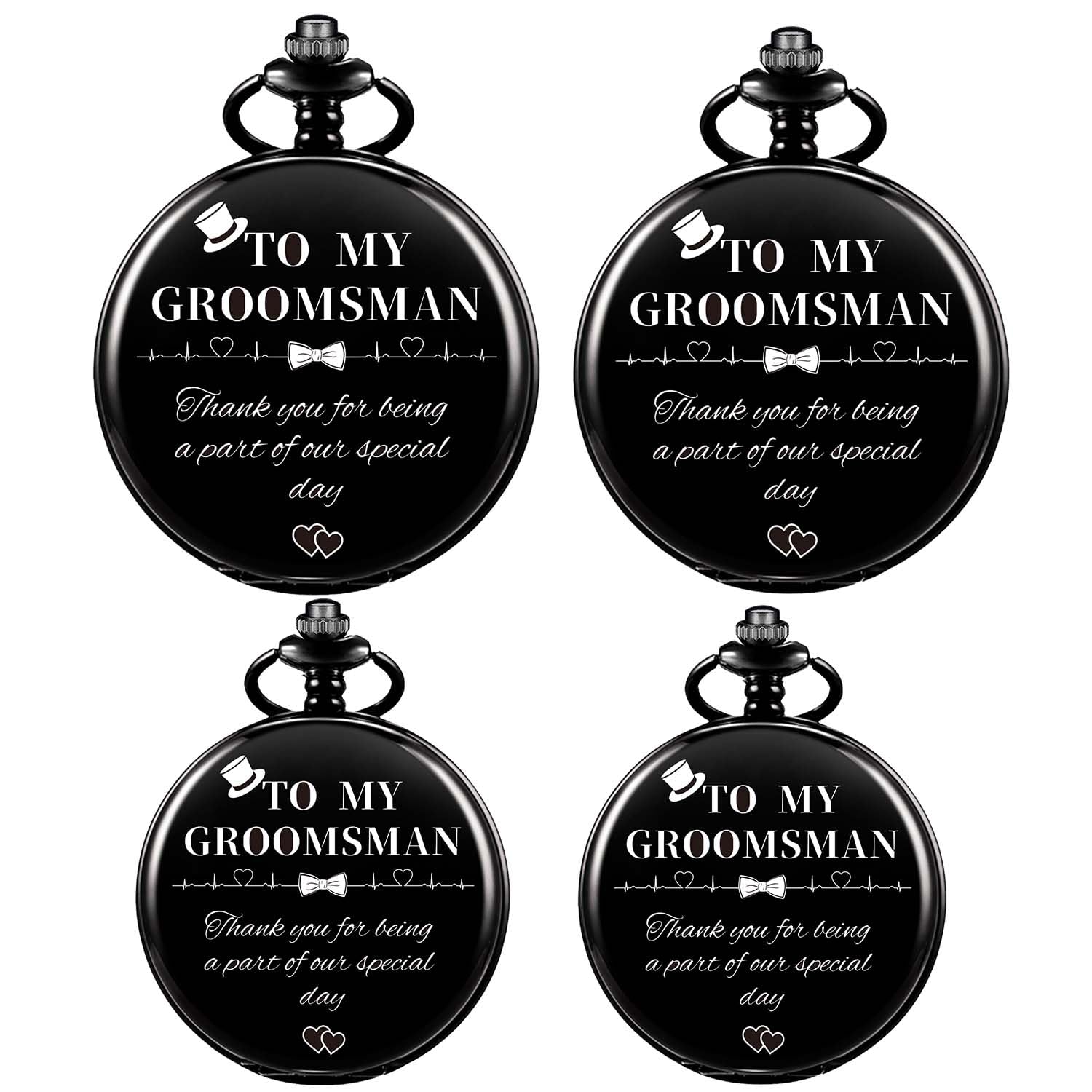 4 pcs groomsman gifts for wedding engraved pocket watch best man roman numerals quartz pocket watch wedding with chain