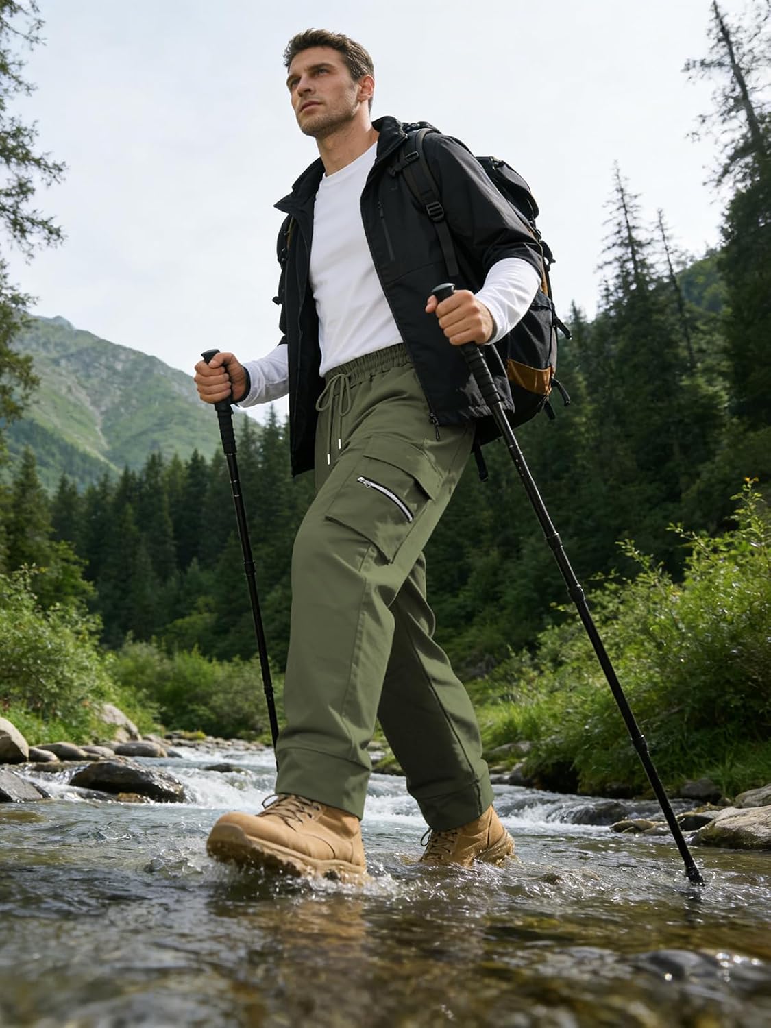 Men's Relaxed Fit Cargo Pants Straight Leg Casual Work Sweatpants with Pockets for Hiking Fishing Construction