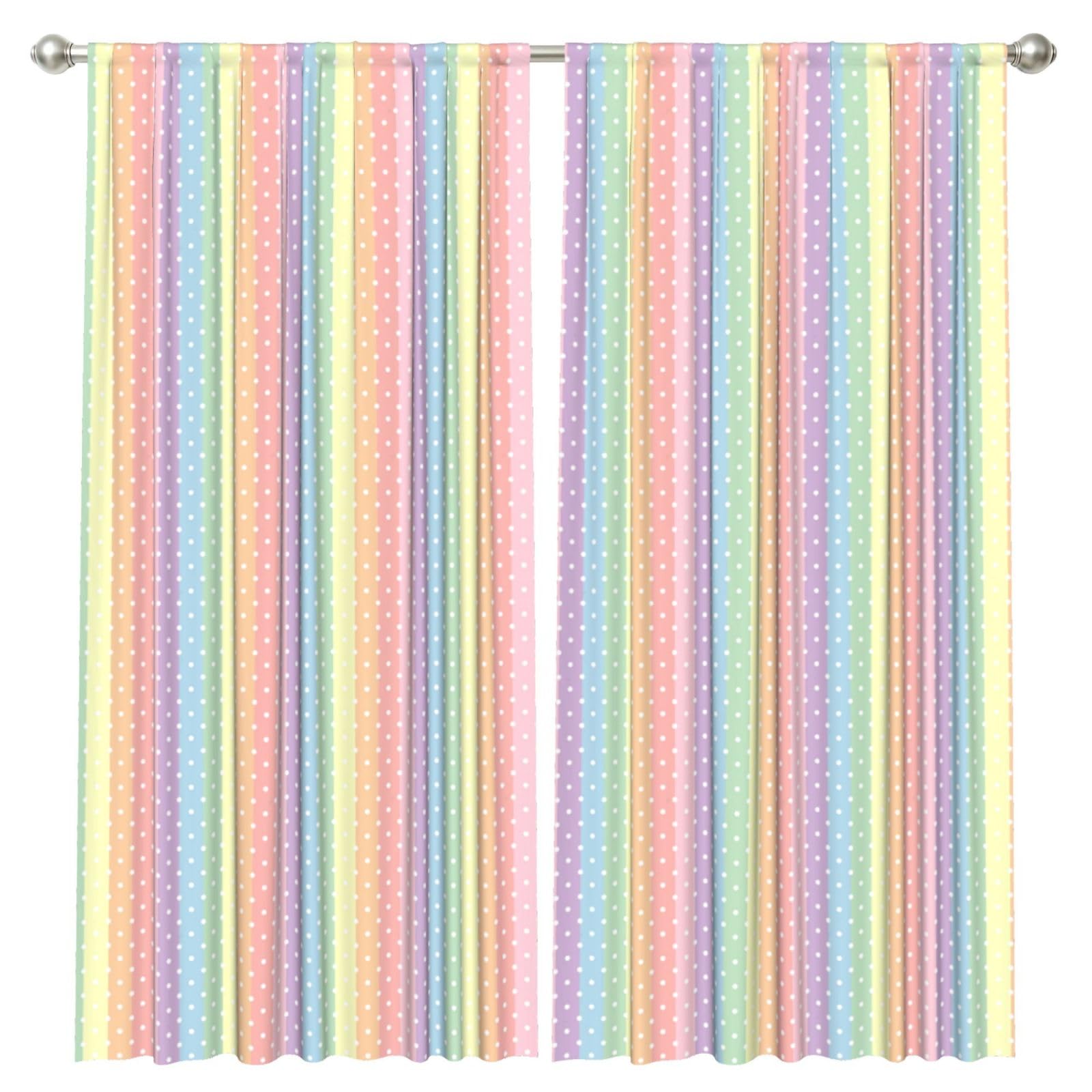 InOmak Rainbow Pattern With Dot, 2 Panels Window Curtains 52 x 84 Inch Blackout Curtains for Living Room Bedroom