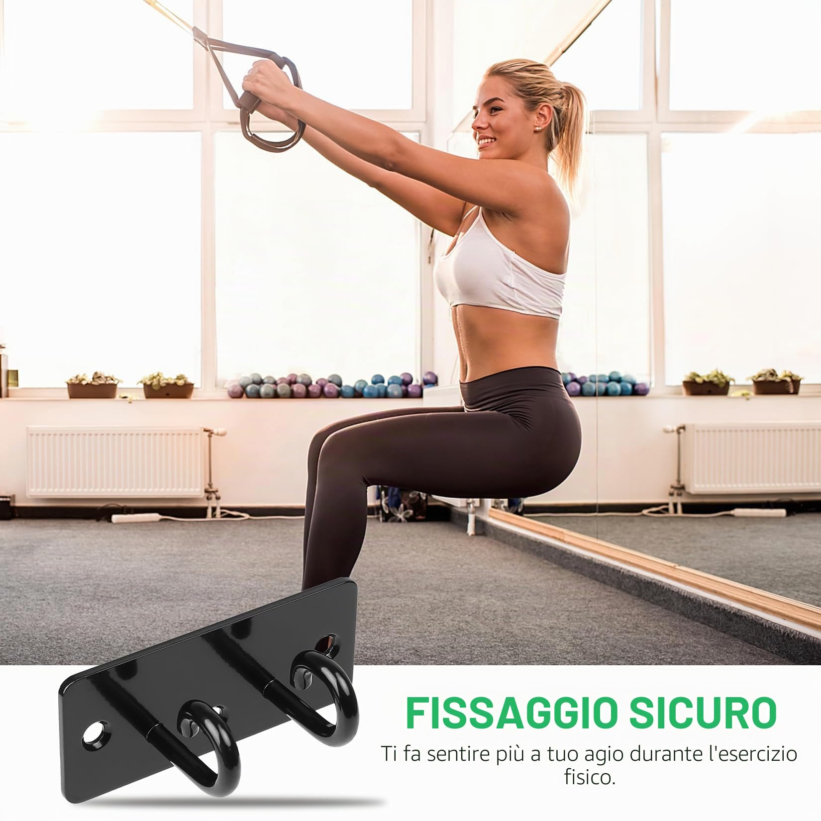 Ancoraggi da Parete per Bande di Resistenza, Set da 2, Attacchi Murali per Allenamenti, Adatti per Cinghie Pesi Corporei, Palestra a Casa, Stretch, Yoga, Allenamento con Pesi