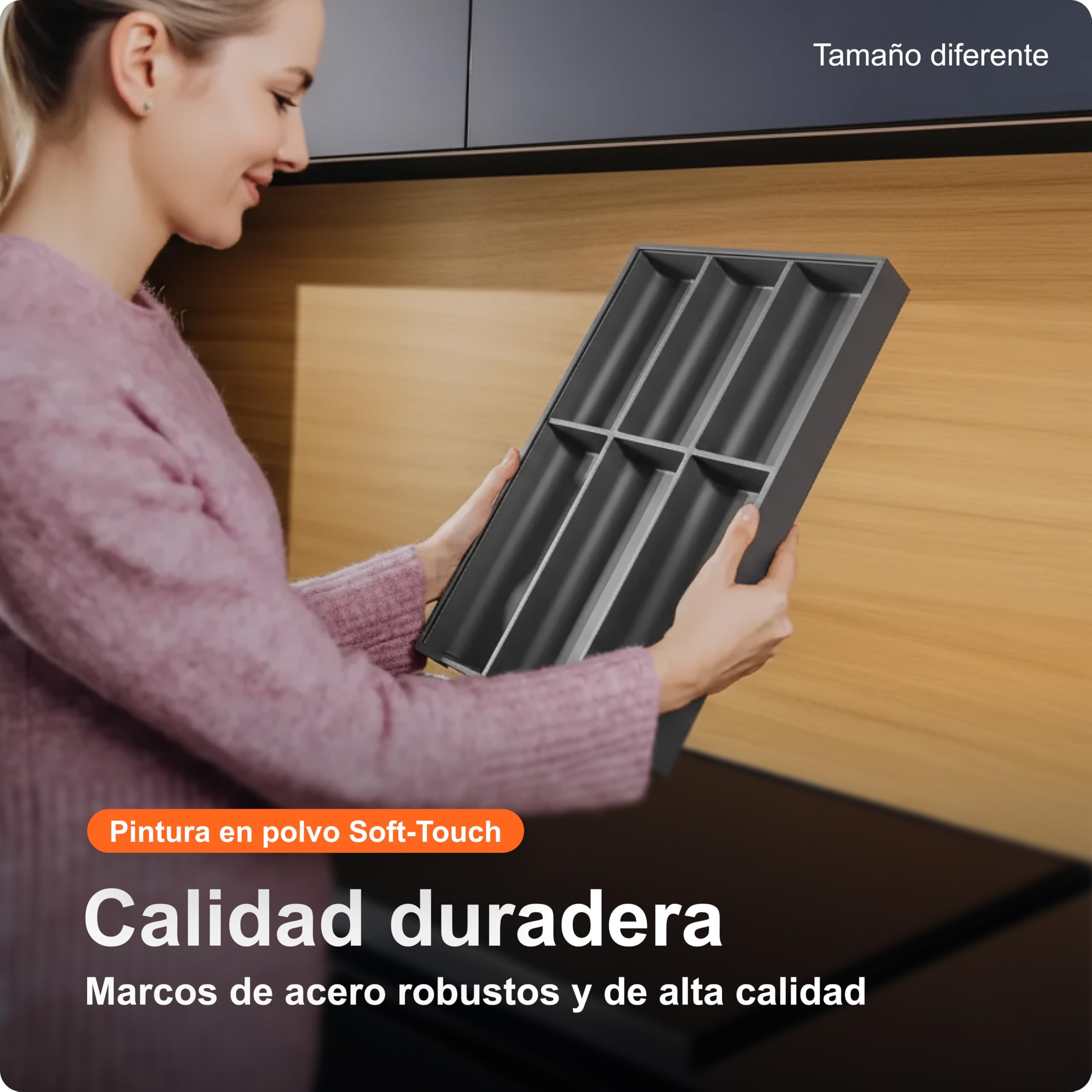 blum AMBIA-LINE cubertero con Soft-Touch | organizador de cajón premium para cajones y muebles de cocina modernos | protege, ordena y organiza cubiertos | 42×30×5 cm | Gris Orion