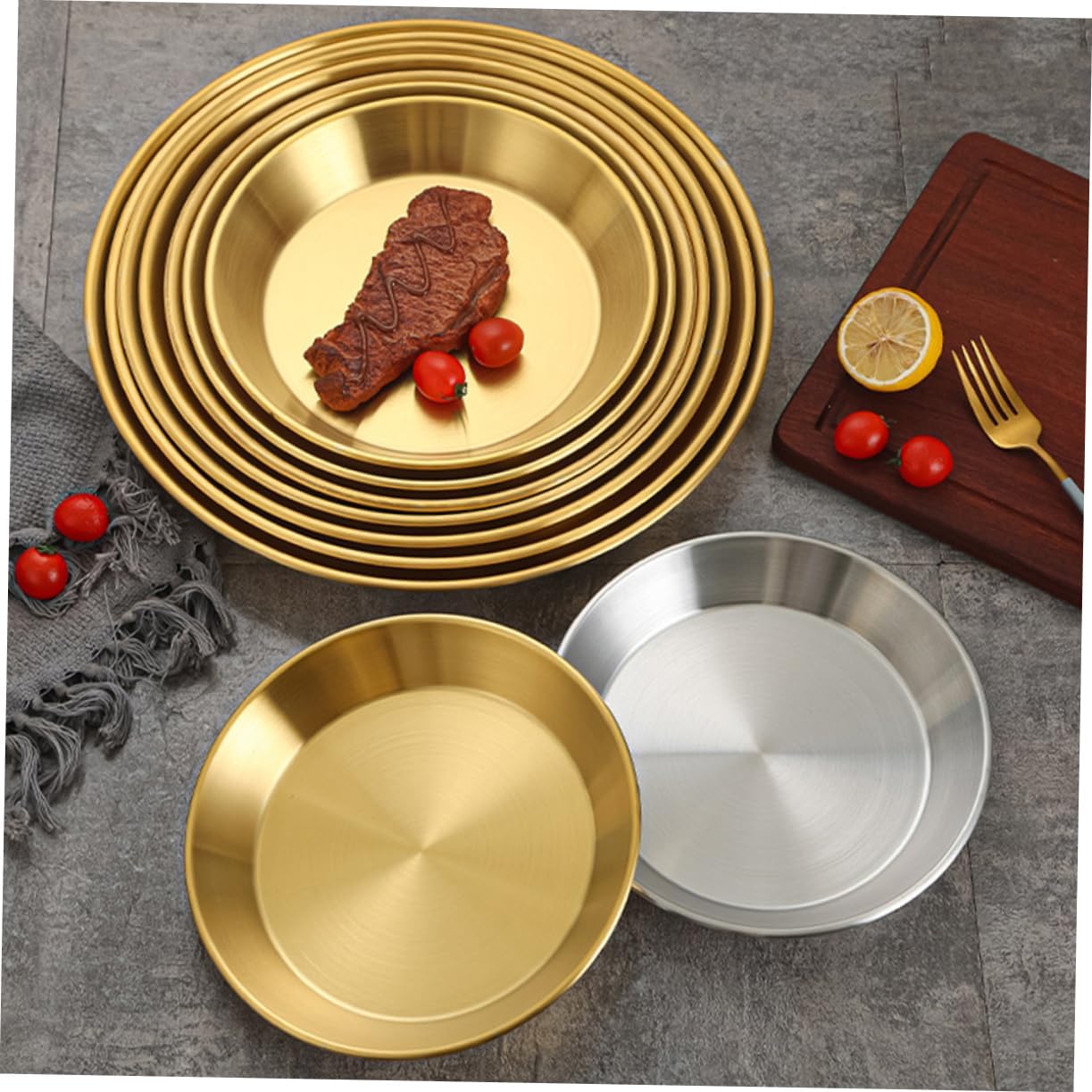 Alipis Stainless Steel Seafood Serving Plate Gold Food Dish for Picnics Camping and Daily Use Easy to Clean Multi-functional Round Tray