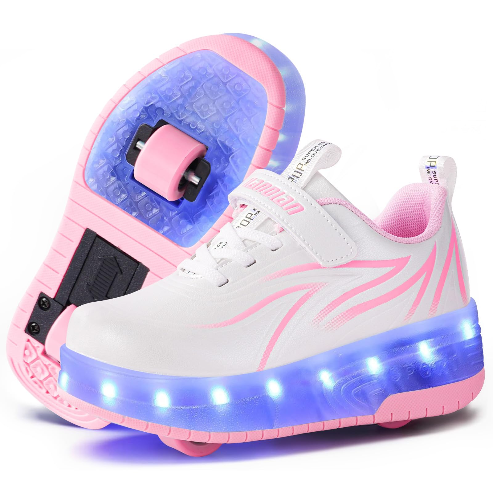 flintronic Migające diody LED, buty z podwójnymi kółkami, automatyczne buty do jazdy na deskorolce, outdoorowe buty fitness, gimnastyka, buty sportowe, ładowanie przez USB, 7 zmian kolorów, dla