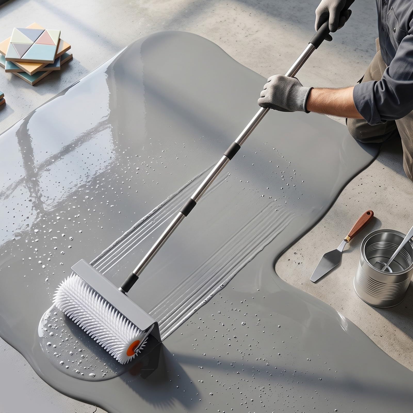 Zerodis Rullo Chiodato per Aree in Calcestruzzo da 23 Cm per | Acciaio Inossidabile ABS Cemento Autolivellante Sei Aste da 40 Cm Superfici EP Rivestimenti in Cemento