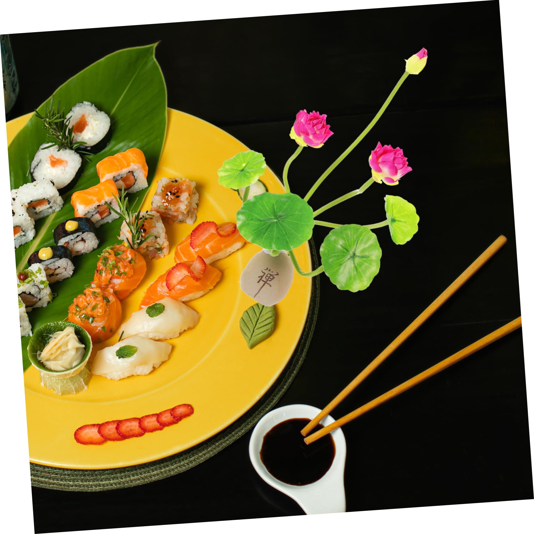 STOBAZA Artificial Serving Plate for Sushi Decoration Elegant Flower Design for Hotel Accessories Realistic Faux Ornament for Dining Table Centerpiece