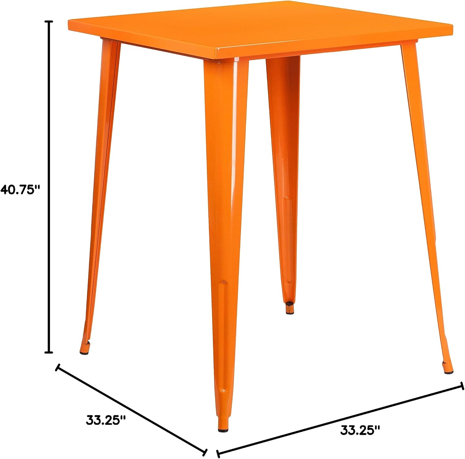 EMMA + OLIVER Commercial Grade 31.5" Square Orange Metal Indoor-Outdoor Bar Height Table