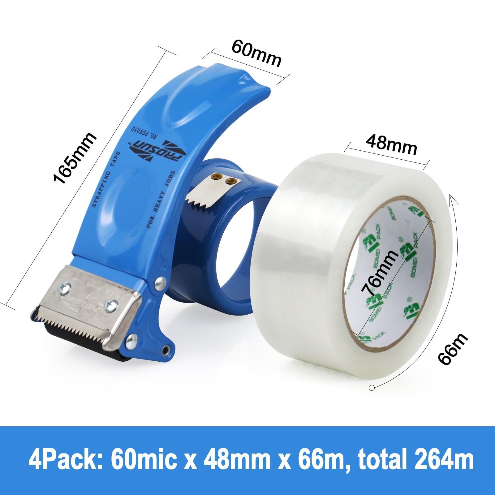 BOMEI PACK Pakket plakband plakband verpakkingstape 50 m x 48 mm - transparant - set van 2 met dispenser - voor pakketten en karton verpakkingstape/pakketbandafroller