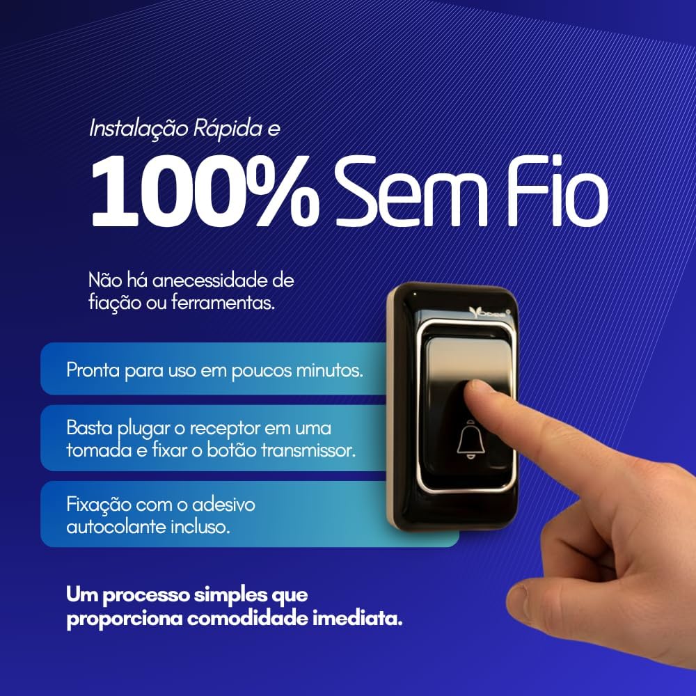 Campainha Sem Fio Prova D'água Bivolt Residencial Comercial ou Botão Emergencial Inteligente 38 Sons Premium (Preto) Campainha Sem Fio Prova D'água Bivolt Residencial Comercial ou Botão Emergencial Inteligente 38 Sons Premium (Preto)