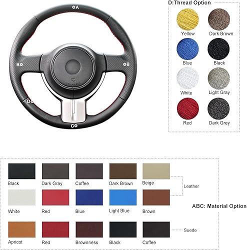 Miniatura 4 de MEWANT Cubierta de volante de coche de gamuza negra de cuero genuino rojo personalizado para Subaru BRZ 2012-2015 para Scion FR-S FRS 2012-2016 para