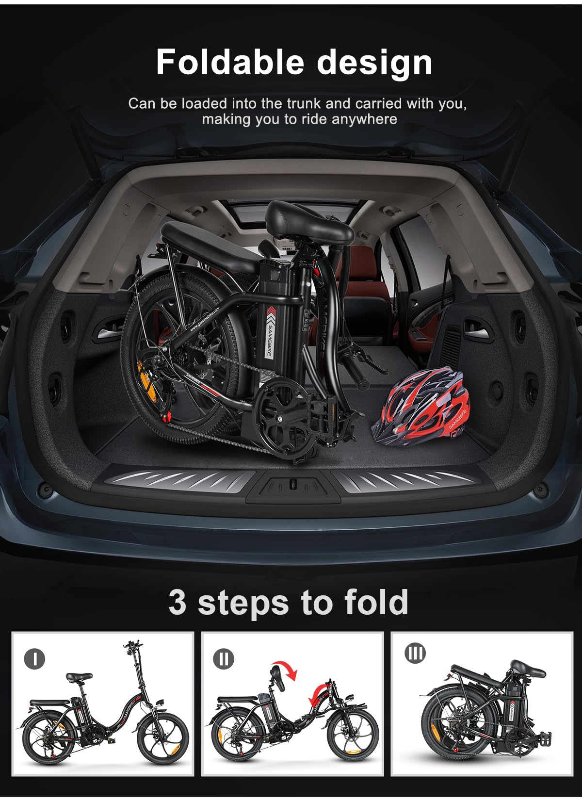 SAMEBIKE E-Bike Klapprad Elektrofahrrad mit 20"*2.35 Fat Tire, 468KWH Lithium-Akku für Lange Reichweite bis 100KM, 7-Gang-All-Terrain Ebike Herren für MTB, Strand & Schnee