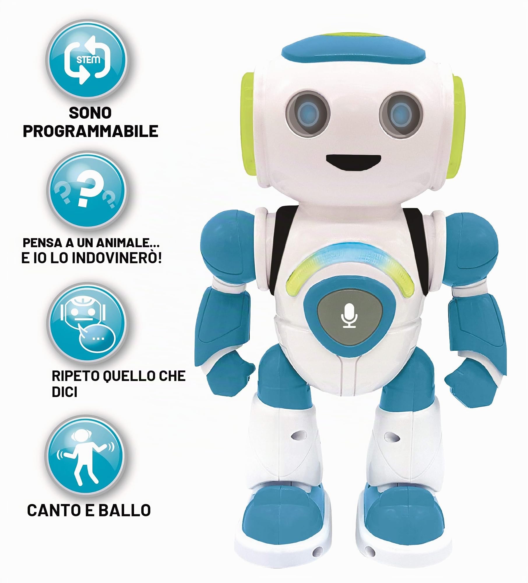 Lexibook ROB20ES - Robot Intelligente, educativo e interattivo, Legge la Mente, Balla e Suona Musica, Ripetizione delle Frasi, Telecomando, Giocattolo dai 3 Anni in su, Colore: Blu/Bianco