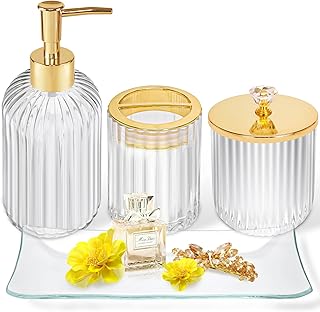 Gold Bathroom Accessories 4Pcs of Glass Bathroom Counter Organizer Set,T...