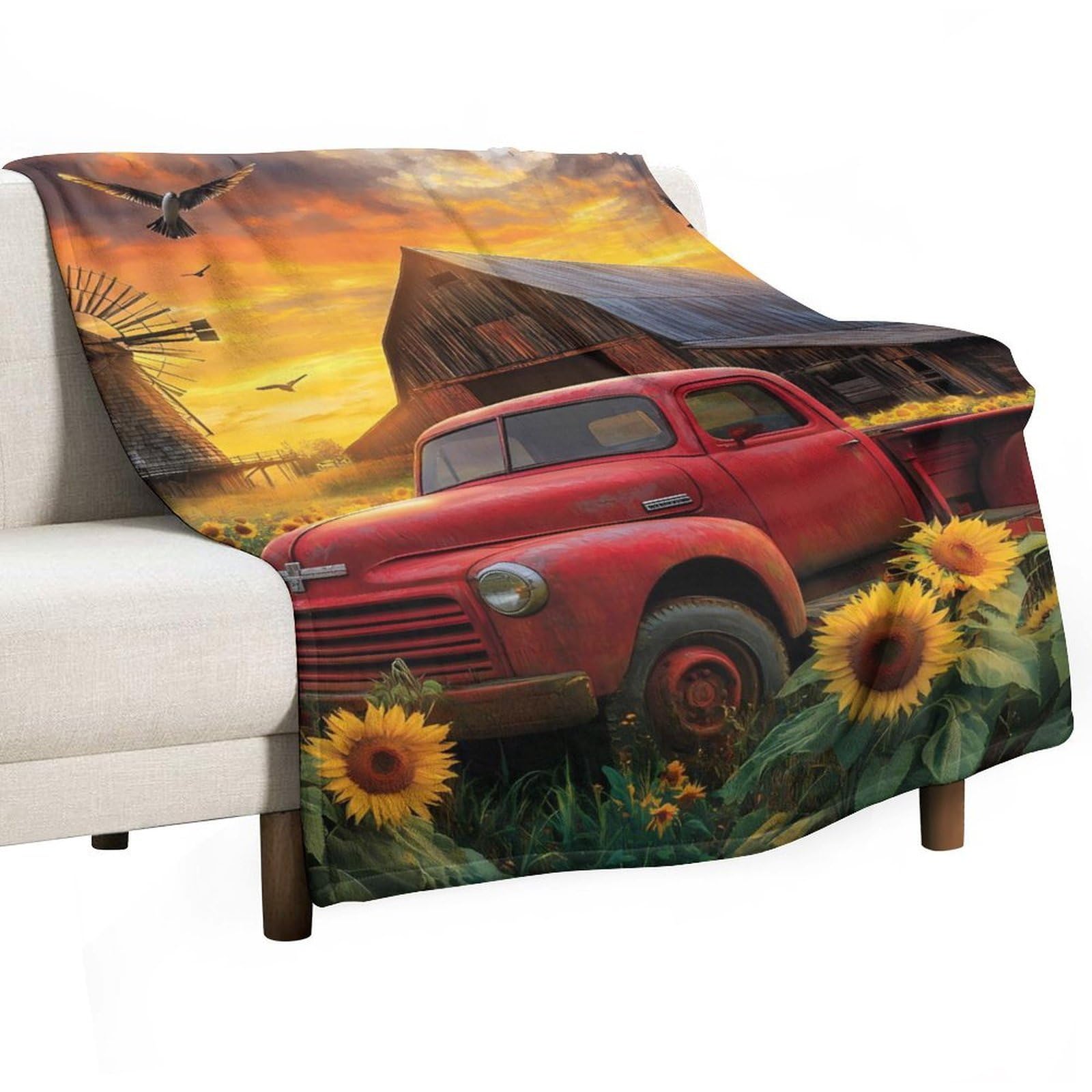 Cgsbngha Style Farmhouse Red Truck Flannel Fleece Blanket Lightweight Soft Throw Blankets For Sofa Couch Bed Chair