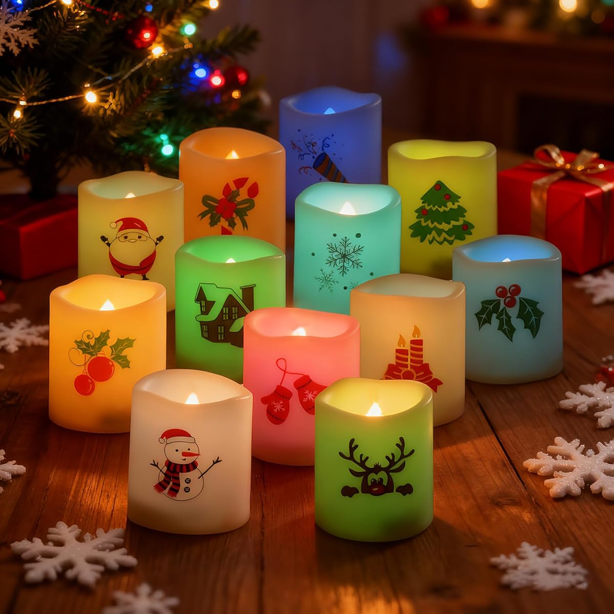Christmas Battery Operated Flameless Color Changing Votive Candles 12 PCS