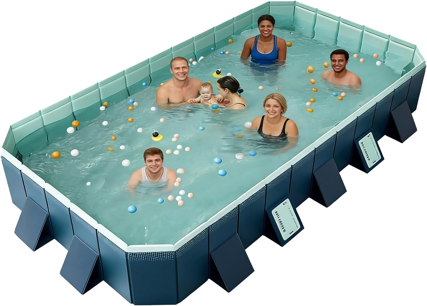 13FT Foldable Kiddie Swimming Pool - Extra-Large, Non-Inflatable, Wooden, Hard Plastic Collapsible, Family Outdoor Party Rectangular Pool for Kids, Adults, Pet Dogs (160''x94''x20'')