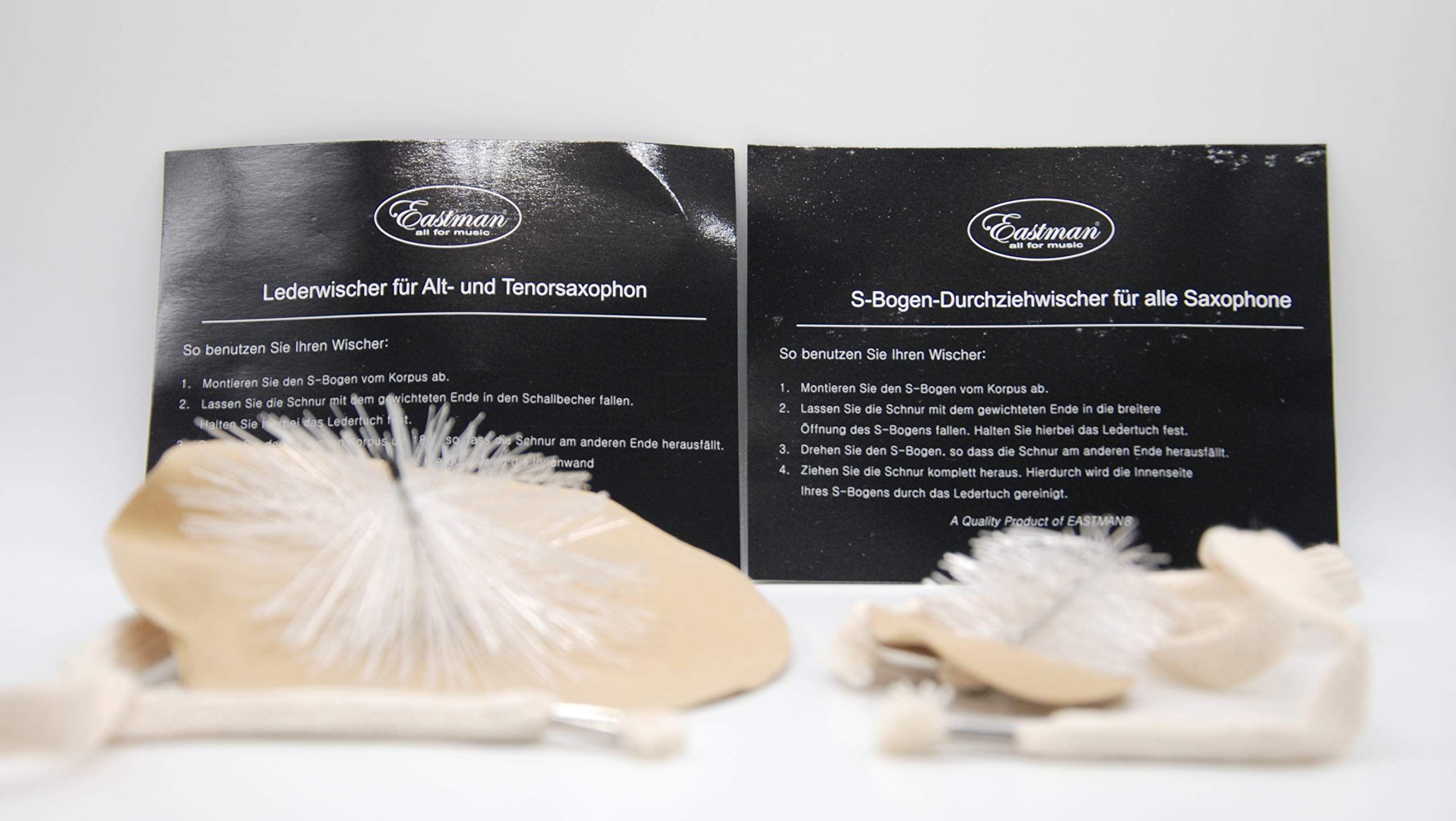 Soundman Durchziehwischer-Set für Saxophon - enthält: 1 Wischer für den Korpus + 1 Wischer für den S-Bogen - Leder Komplettset Innenreinigung