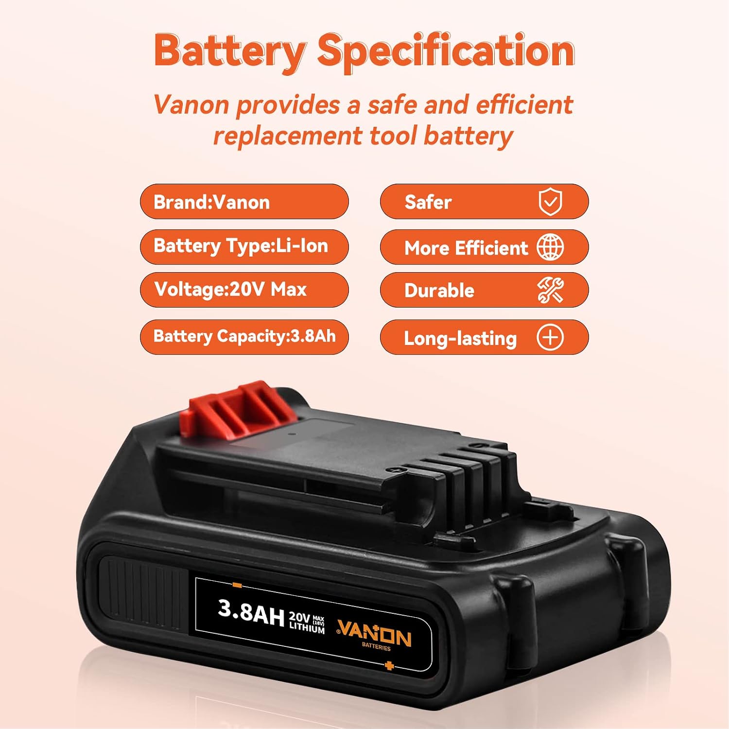 VANON 2Pack 3800mAh LBXR20 20V MAX Battery Replace for Black & Decker 20V Battery Lithium ion LBXR20 LBXR20-OPE LB20 LBX20 LBX4020 LB2X4020-OPE