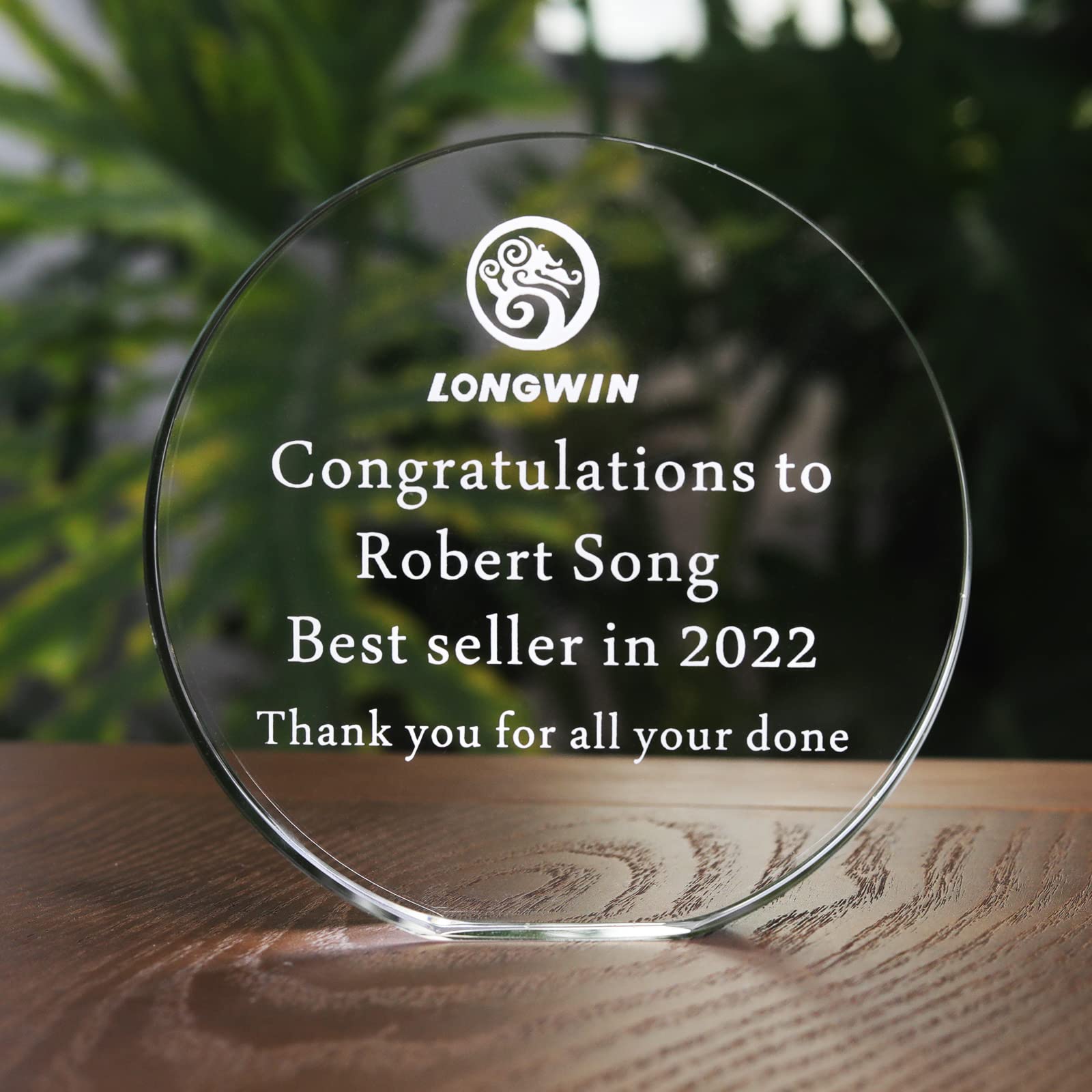 Personalized Crystal Awards Plaque Gift LONGWIN Customize Sandblasted
