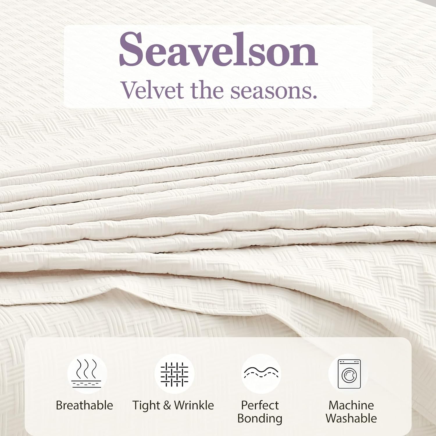 Woven Grid Soft Bed Sheets 4 Piece Set - Luxury Full Size Sheets - Easy Care with 1 Fitted Sheet, 1 Flat Sheet & 2 Pillowcases - Deep Pocket Up to 18 Inches (Cream)