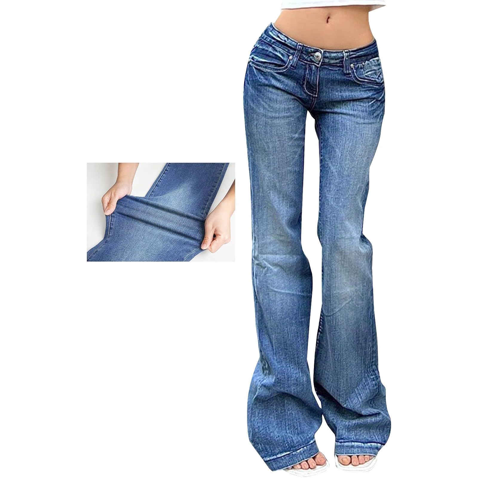 Jeans Bootcut da donna, a vita bassa, vintage, larghi, neri