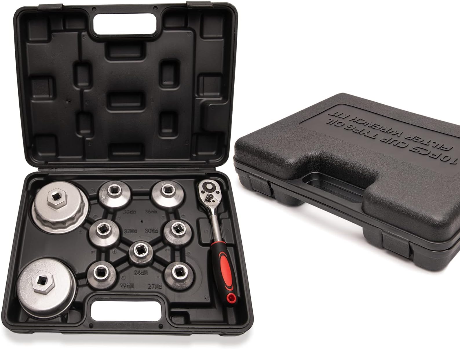 10-Piece Oil Filter Wrench Socket Set, 24mm-38mm, Stainless Steel, Plastic