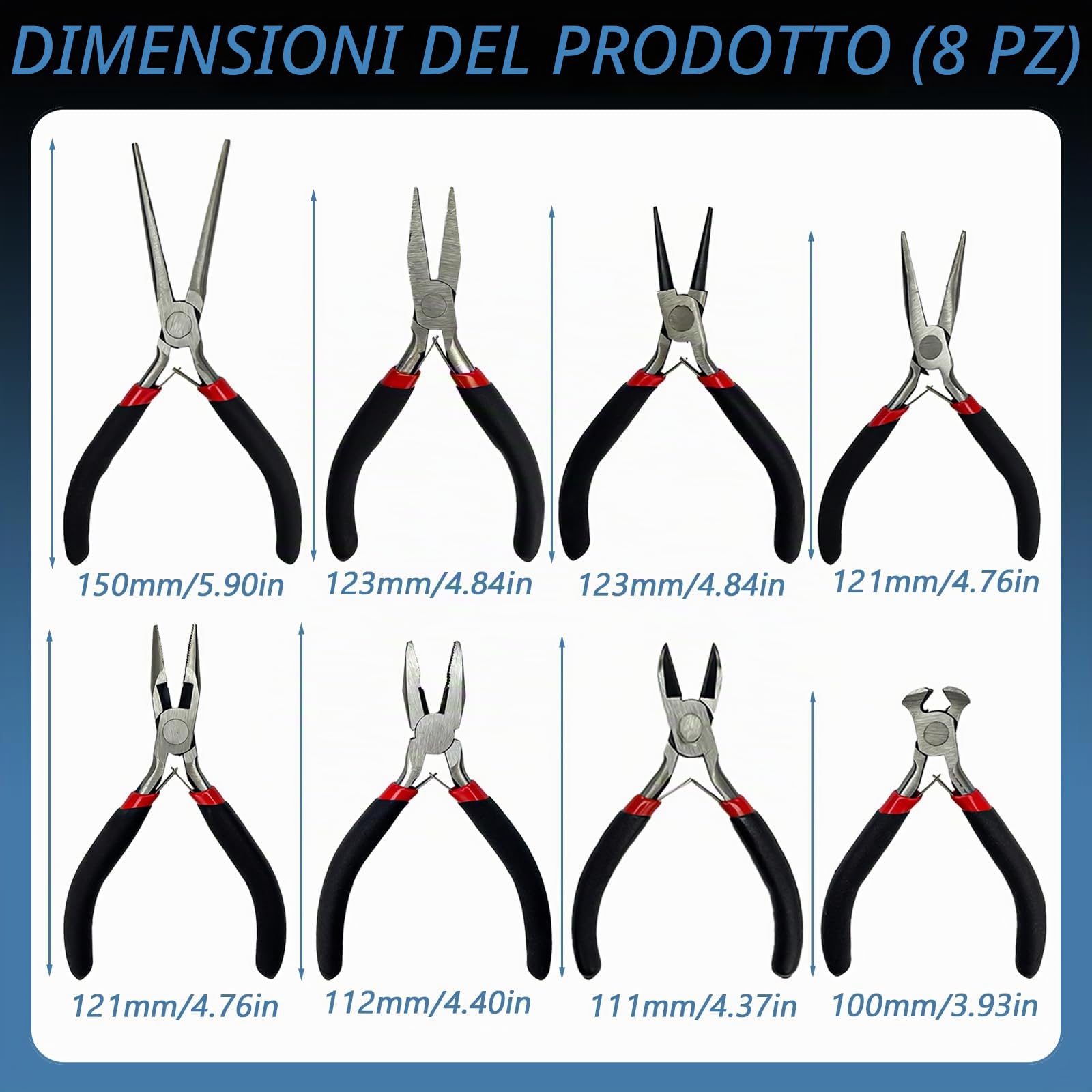 Set da 8 Pezzi Pinze per Bigiotteria, Set Pinze con Custodia Accessori per la Creazione di Gioielli per Professionisti Del Fai da Te e Riparazioni di Gioielli