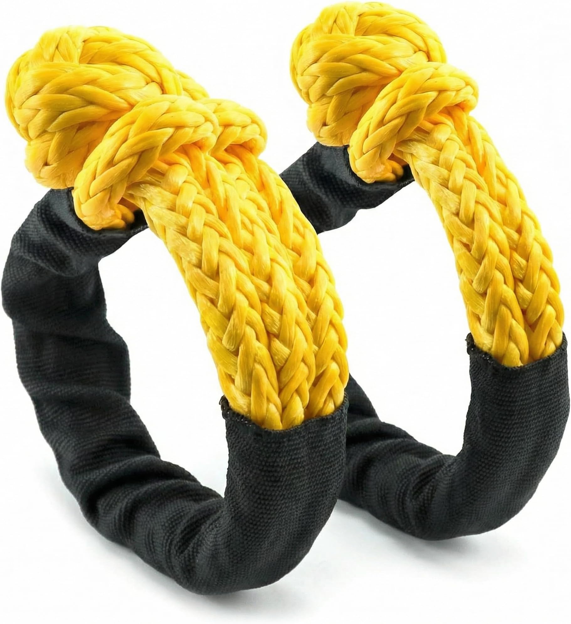 QWORK® Soft Shackle Synthetic Rope, 1/2 Inch x 20 Inch, 42,000lbs Breaking Strength Shackle Recovery Rope with Sleeve for Road Towing Sailing ATV Truck, 2 Pack