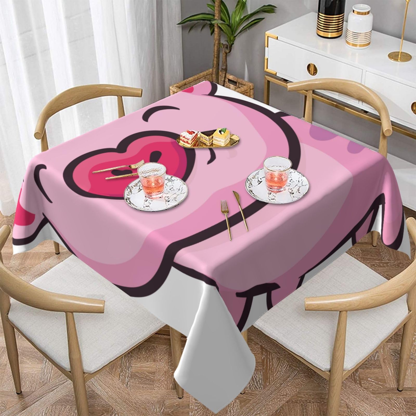 DCEHGEW smile pink pig Prints Square Tablecloth 152x152 CM, Waterproof Fabric Table Cloth for Dining Table, Farmhouse Table Cover for Kitchen Dining Tabletop Decoration