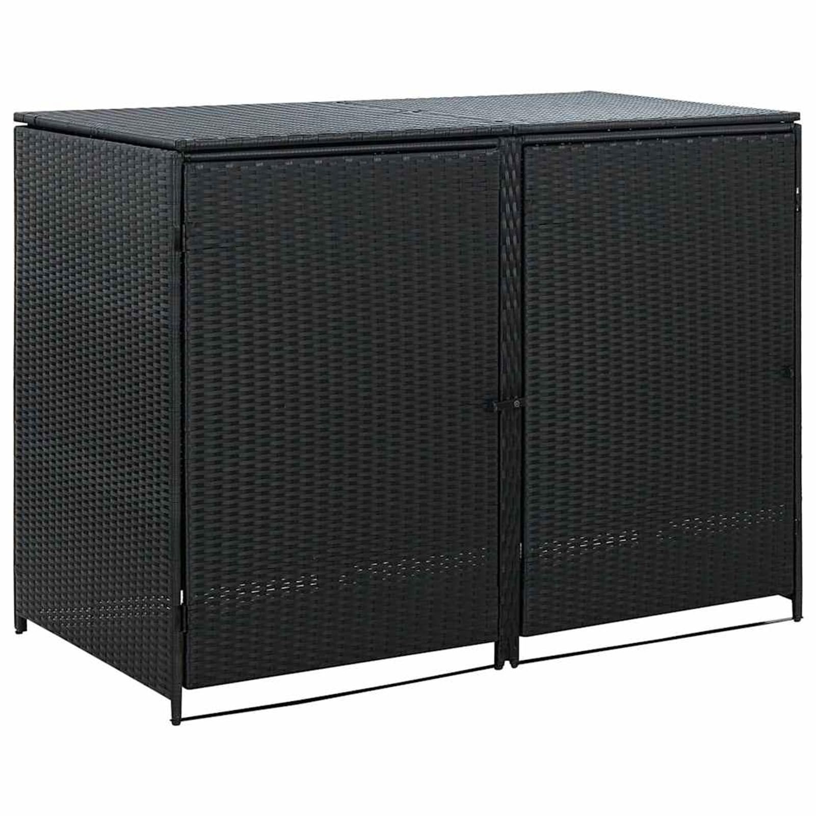 2-Tonnen-Mülltonnenbox aus PE-Rattan, schwarz, 148 x 80 x 111 cm, ideal für Gartenlagerung