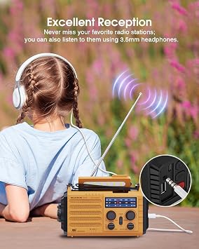 Emergency Weather Radio NOAA Alert, Solar & Hand Crank, SOS Alarm, Flashlight & Reading Lamp, Portable Survival Radio for Power Outages & Storms (Yellow)