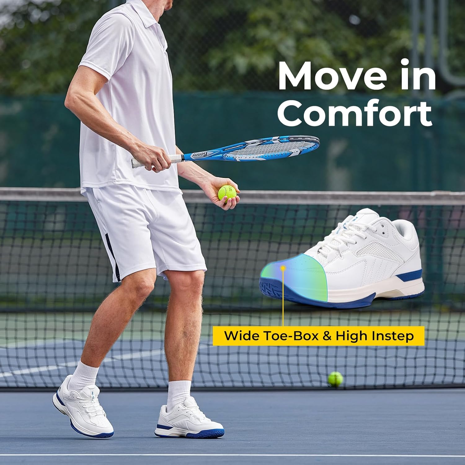FitVille Men‘s Wide Pickleball Shoes All Court Tennis Shoes with Arch Support for Plantar Fasciitis - Image 2
