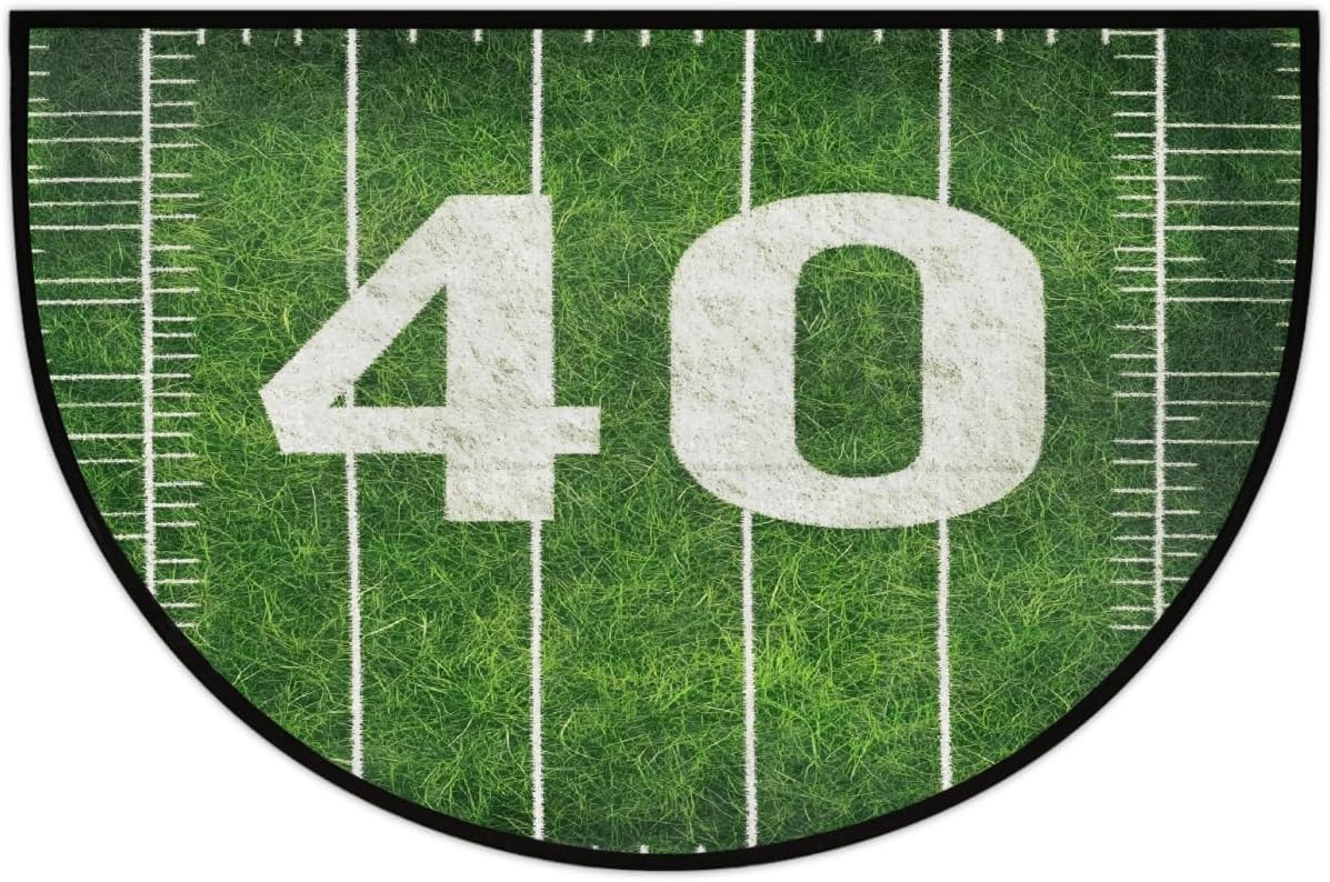 American Football Field Pattern Half Round Door Mat Washable Semi Circle Rug Area Rug Non Slip Doormat Half Moon Rug for Kitchen Entrance Patio Bedroom Home Decor