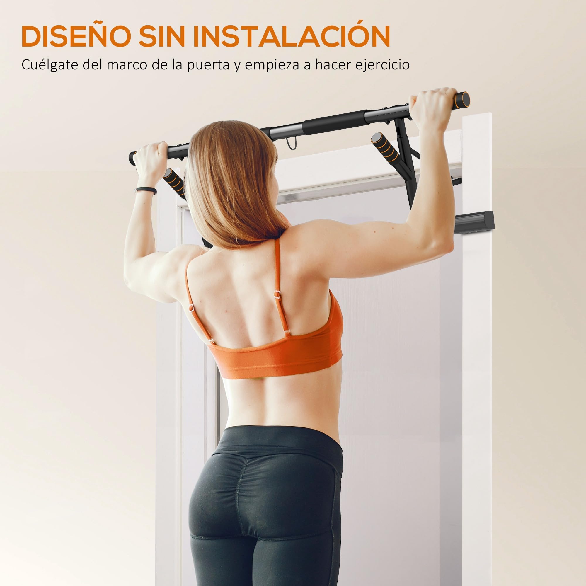 SPORTNOW Barra de Dominadas Multifuncional Barra de Dominadas de Pared con Bandas de Resistencia Carga 150 kg para Ejercicio y Entrenamiento en Casa Gimnasio Negro y Naranja