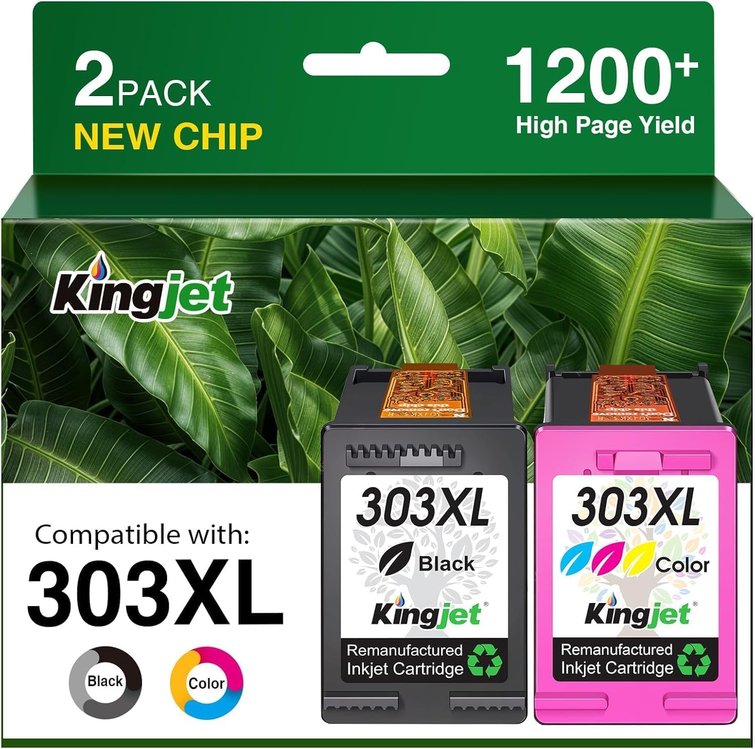 KINGJET 303XL Compatibles para Tinta HP 303 XL 303XL Compatibles para HP Envy Photo 6230 7800 6220 7130 6234 6232 7830 7134 6222 6258 7120 7132 7158 7164 7820 7822 Tango Tango X (1 Negro,1 Tricolor) ClimeCo Certified