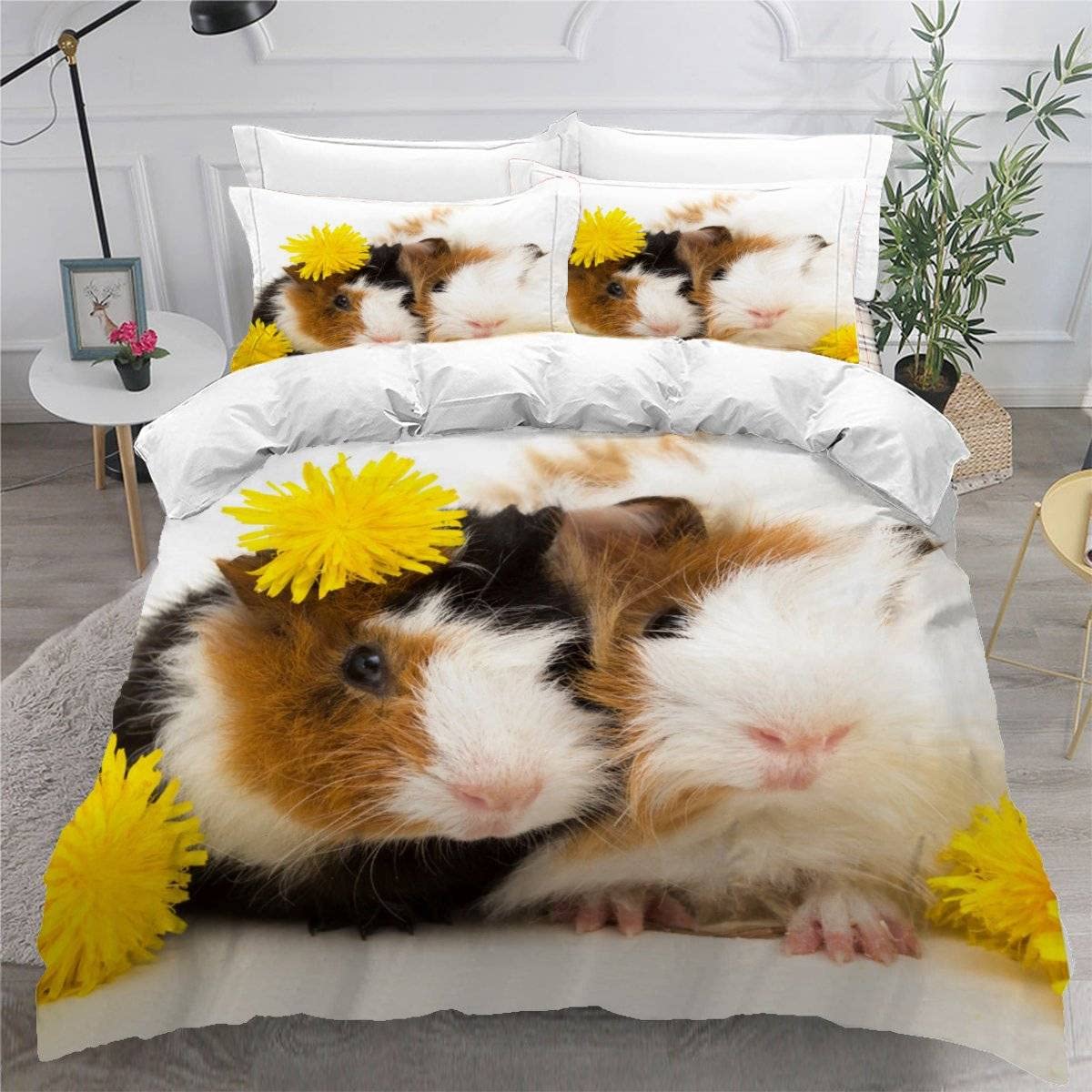AKATIE Duvet Cover King Size 3d Printed Adults Teenager Microfiber Fluffy Kingsize Bedding Guinea Pig Household Pet Comforter Cover King Size with Pillowcases（230x220）