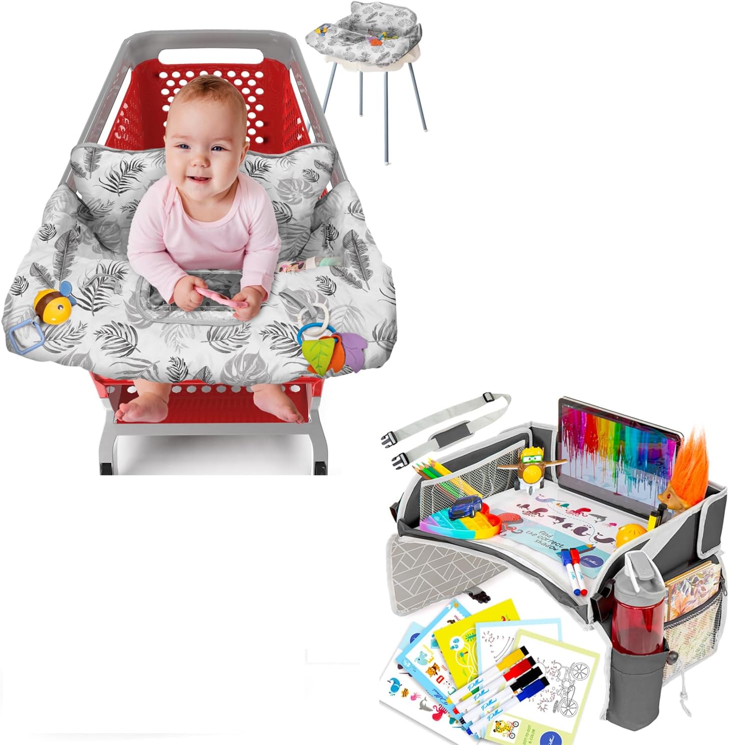 PILLANI Travel Bundle: Kids Travel Tray & Shopping Cart Cover
