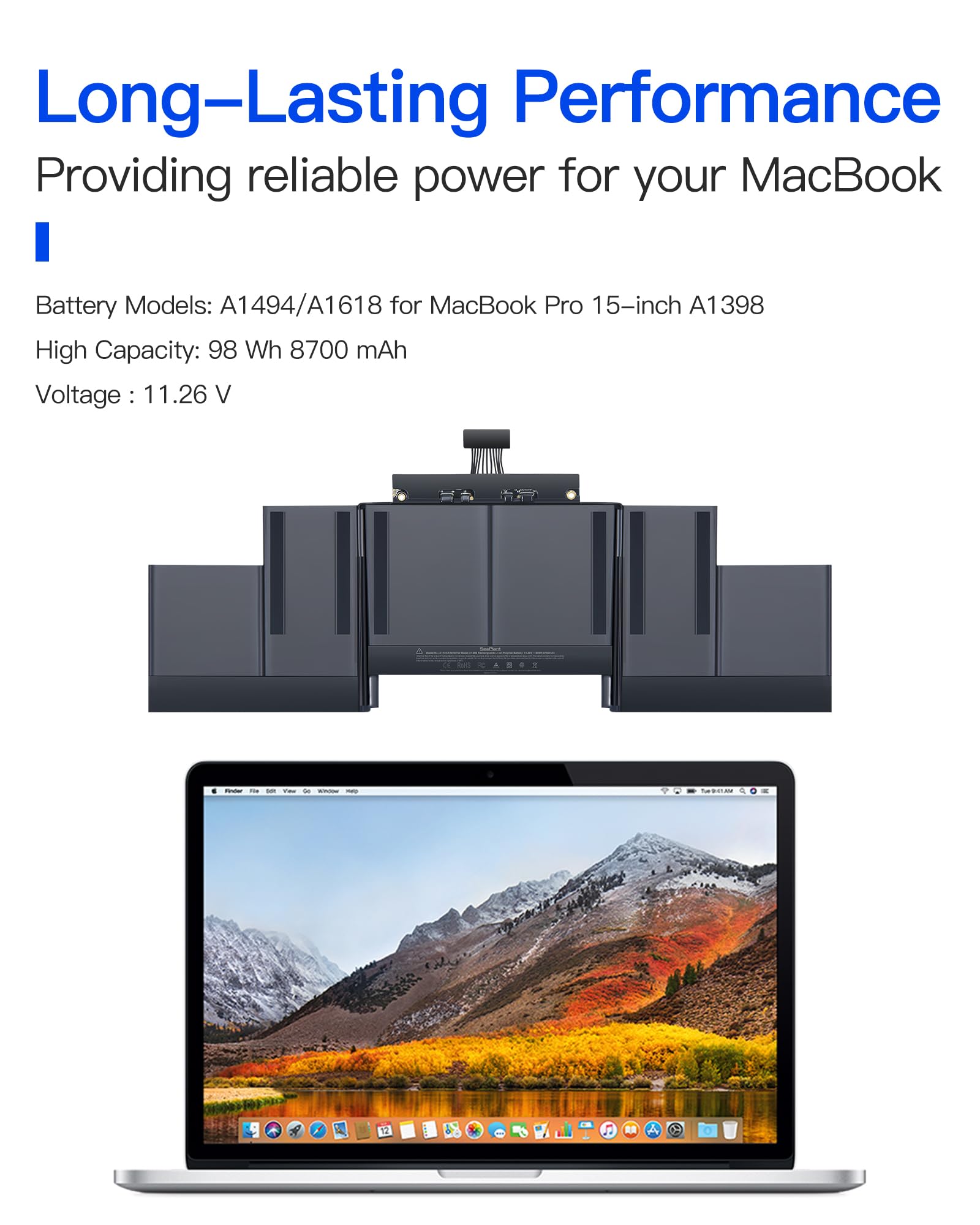 New Battery 美品　MacBook Pro 15インチ　A1398 A1398 Battery Replacement for MacBook Pro 15-inch A1398 (Mid 2015