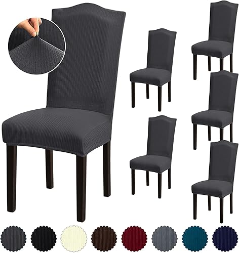 Vista 76 de Juego de 6 fundas para silla, fundas elásticas para sillas de comedor, extraíbles y lavables, para sillas de comedor, hotel, ceremonia, color gris