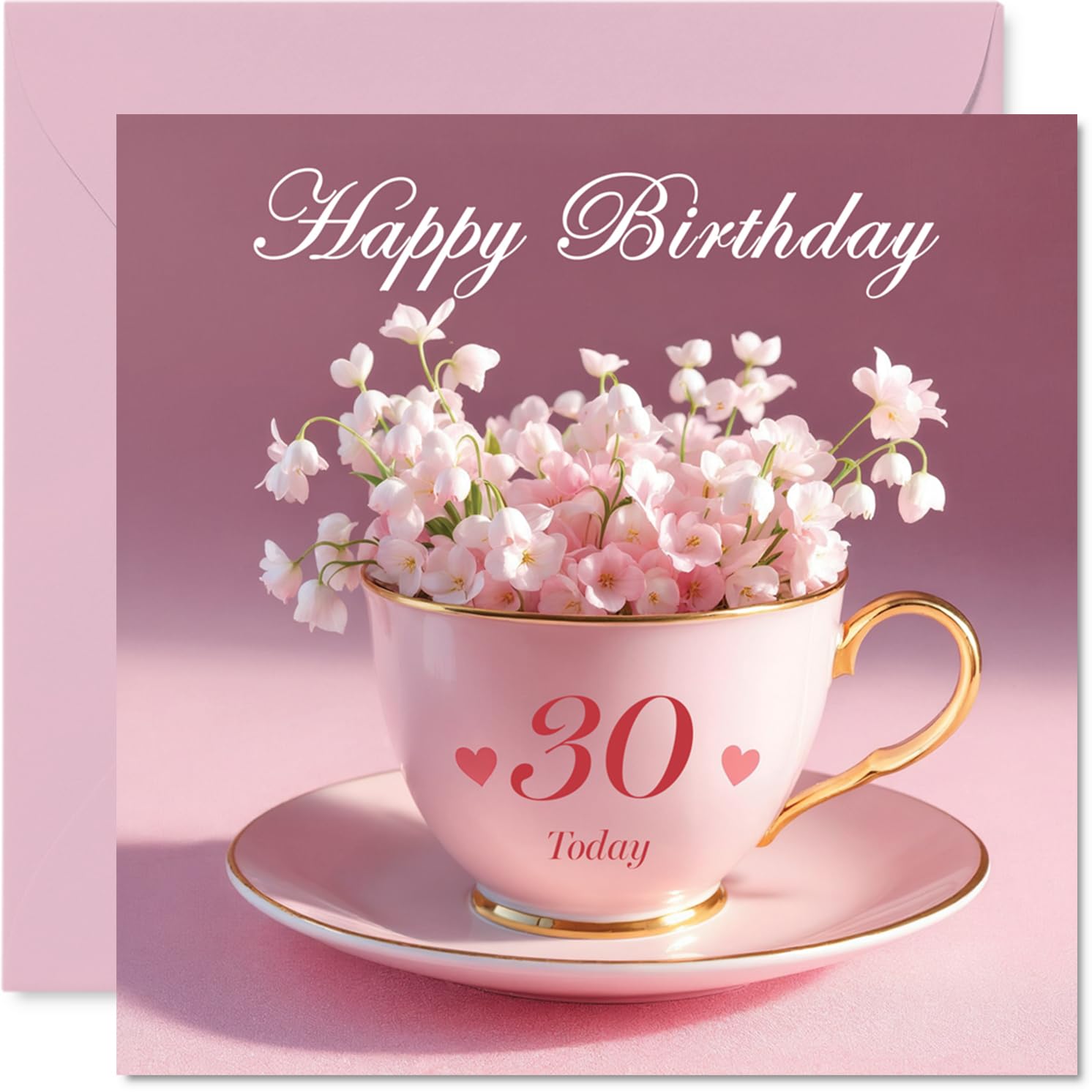 30th Birthday Cards for Women - Cup of Flowers - Happy Birthday Card for 30 Year Old Woman Sister Wife Colleague Cousin, 145mm Bday Greeting Cards
