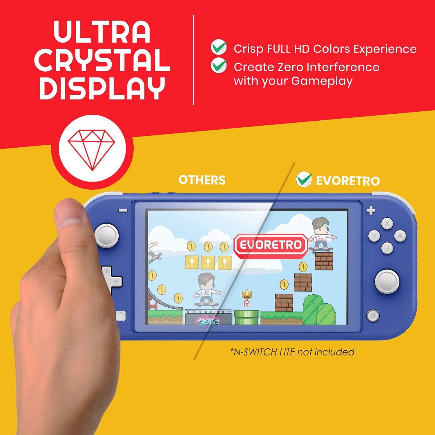 EVORETRO Screen Protector Compatible for Nintendo Switch Lite – Ultra Clear Heavy Duty Tempered Glass Protection Kit with High Accuracy Response and Premium Protection (2-Pack)