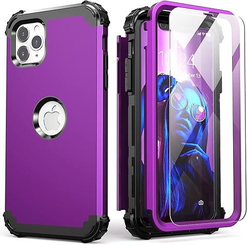 Vista 16 de IDweel Funda para iPhone 11 Pro Max con protector de pantalla de vidrio templado, híbrido 3 en 1, a prueba de golpes, ajuste delgado, protección Oro