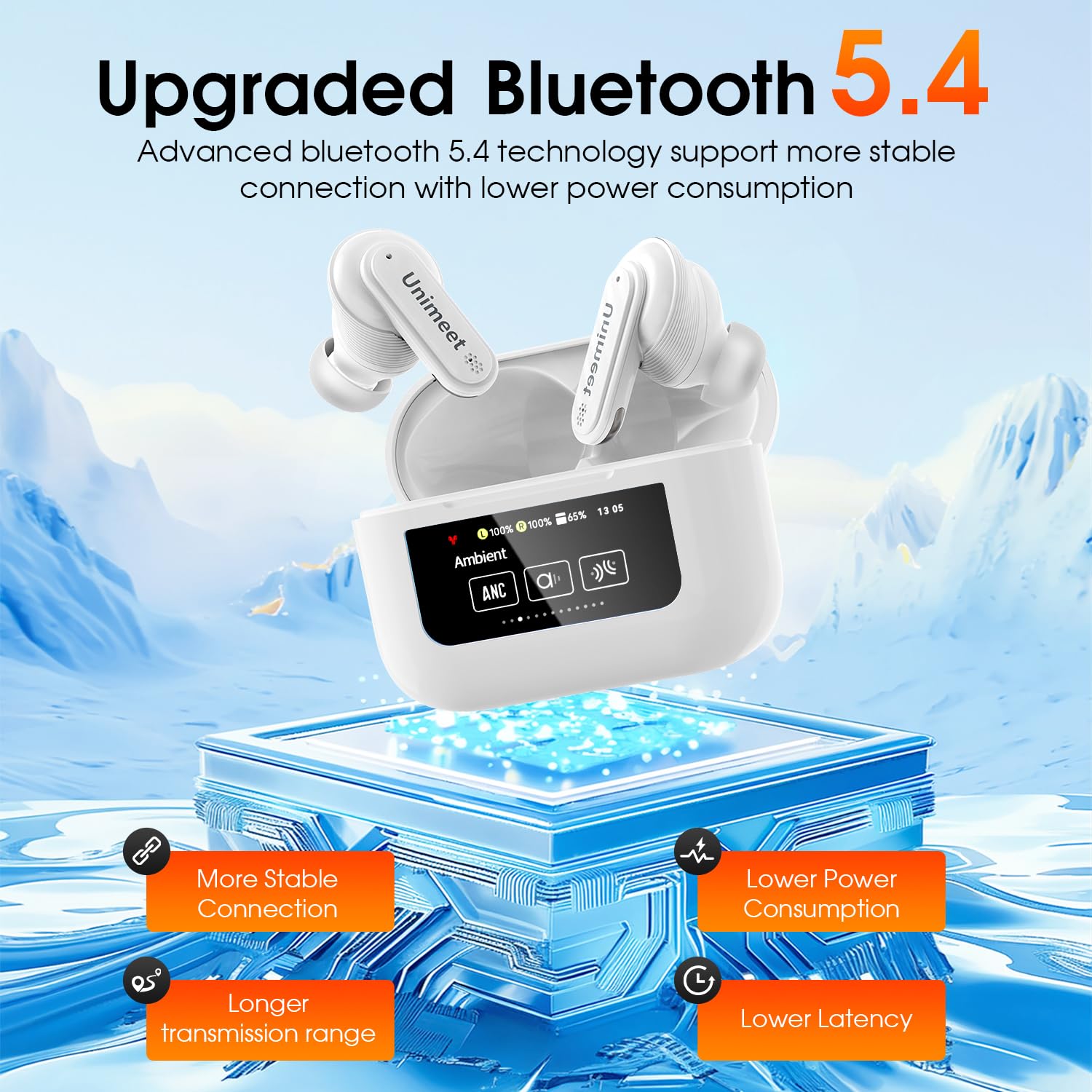 Auricolari Touch Screen, Auricolari con Cancellazione Del Rumore ANC e Custodia di Ricarica Intelligente, Cuffie Bluetooth 5.4 con Bassi Profondi Stereo Hifi, Auricolari con 48 Ore di Riproduzione