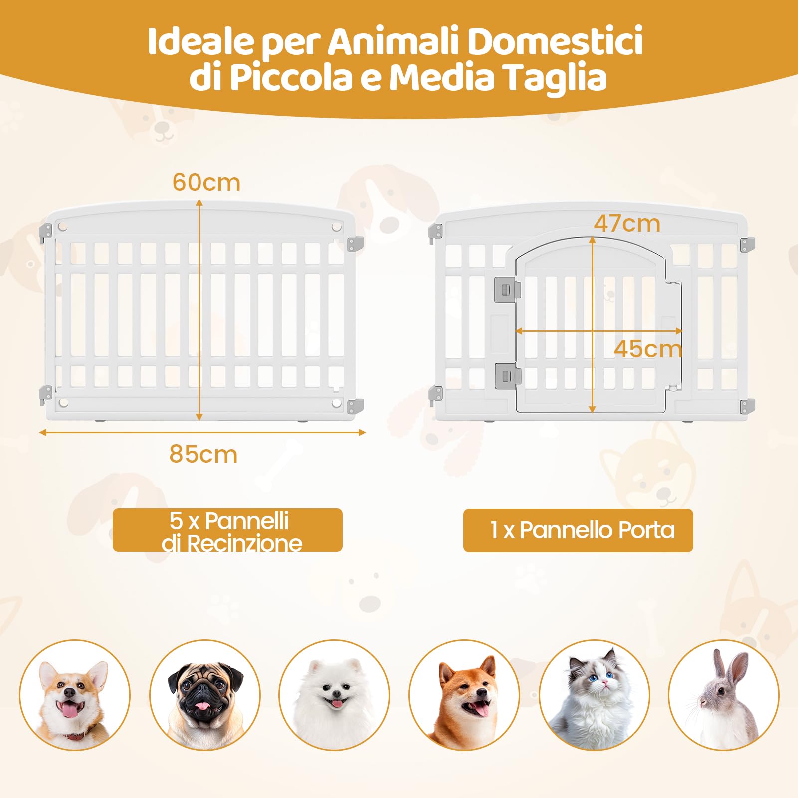 COSTWAY Recinto per Cani da Interno ed Esterno, Recinzione per Animali Domesti Pieghevole a 6 Pannelli 60 cm per Cani Medi e Piccoli con Porta di Bloccaggio Sicura, 172 x 87 x 60 cm