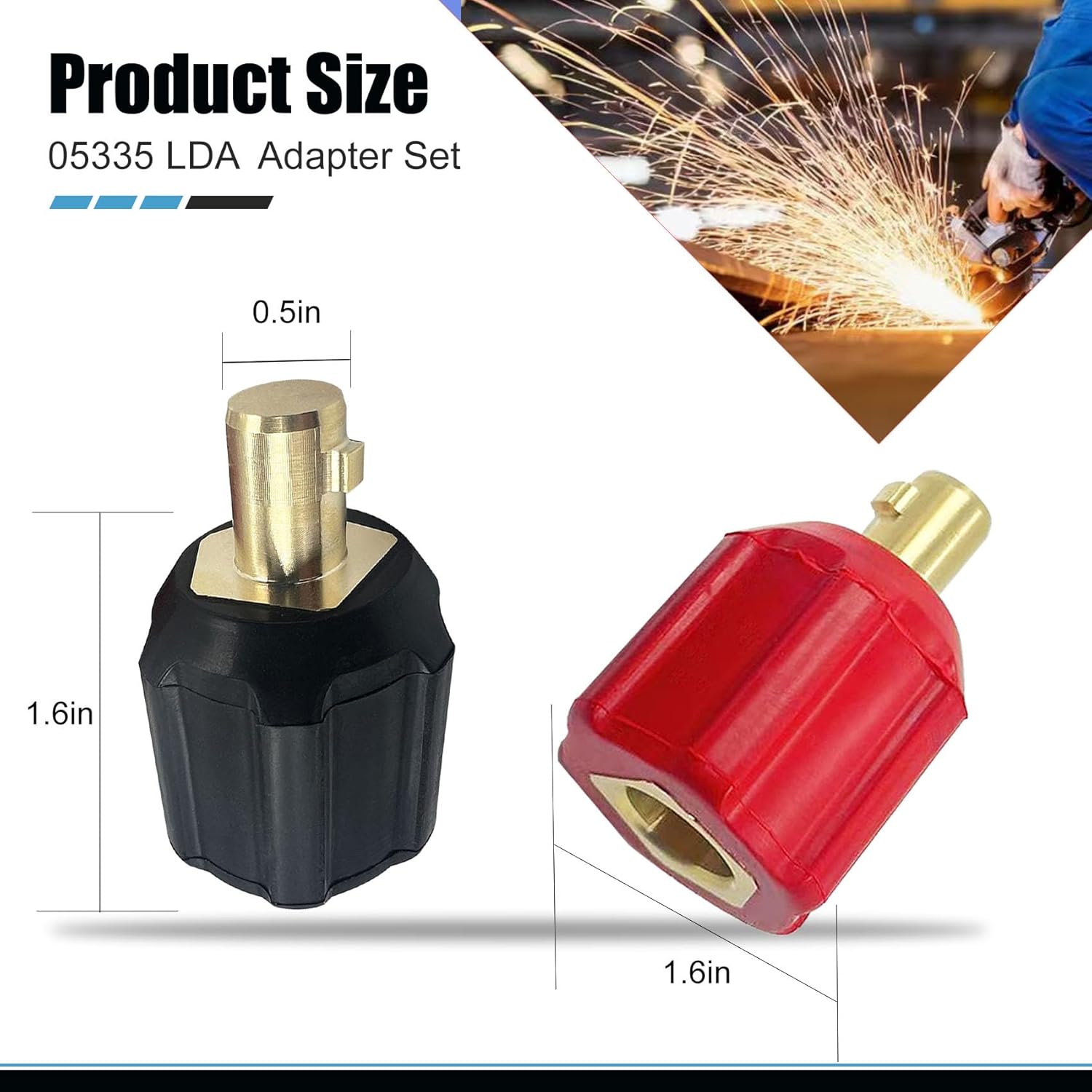 05335 Welding Leads Adapter Set, Dinse-Type Machine Plug Connector, Connect Lenco or Tweco Style LC40 Male to Dinse Style Female, Includes 1 Red and 1 Black adapter, Welder Cable Terminal Adapter