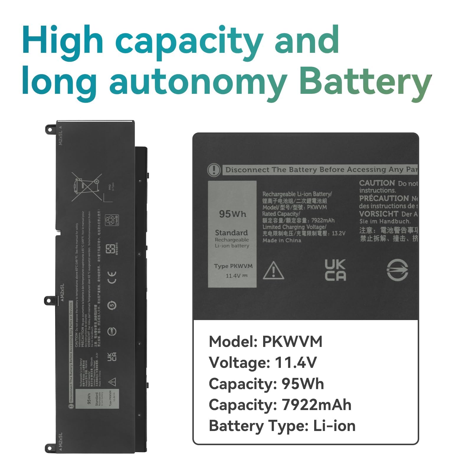 K KYUER 95Wh PKWVM Laptop Akku für Dell Precision 7550 7560 7750 7760 Serie Mobile Workstation P44E P93F P44E001 P44E002 P93F001 P93F002 C903V CR72X 0CR72X 0447VR 068N03 453-BBCQ Notebook Battery