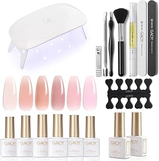 GAOY Gel Nail Polish with U V Light Starter Kit, Jelly Pink Nude Colors Set with Top Coat and Base Coat for Nail Art DIY Manicure and Pedicure at Home