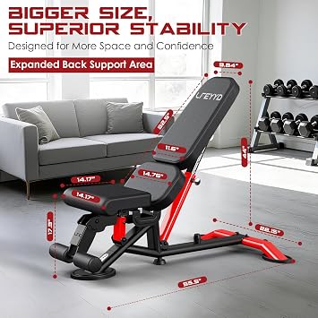 Adjustable Weight Bench for Home Gym, Strength Training Adjustable Workout Benches for Full Body, 1800Lbs Capacity Bench Press for 7 Back & 3 Seat Positions, Flat/Incline/Decline Bench