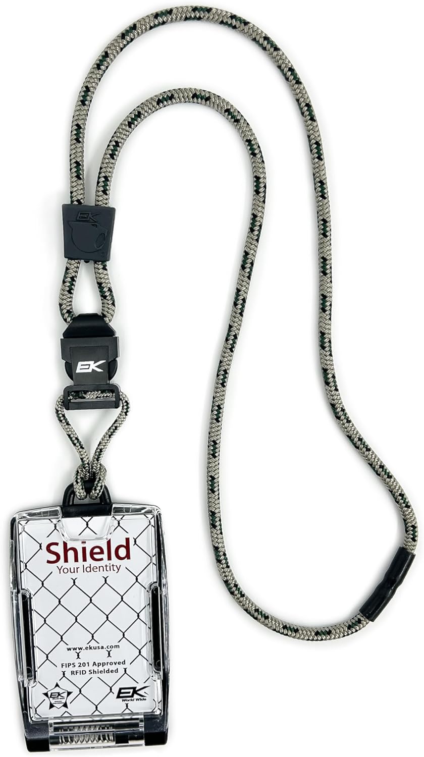 EK USA FIPS 201 One Hander ID Card Holder with Lanyard, Secure Badge Holder for CAC Card, 2 sided – Pewter